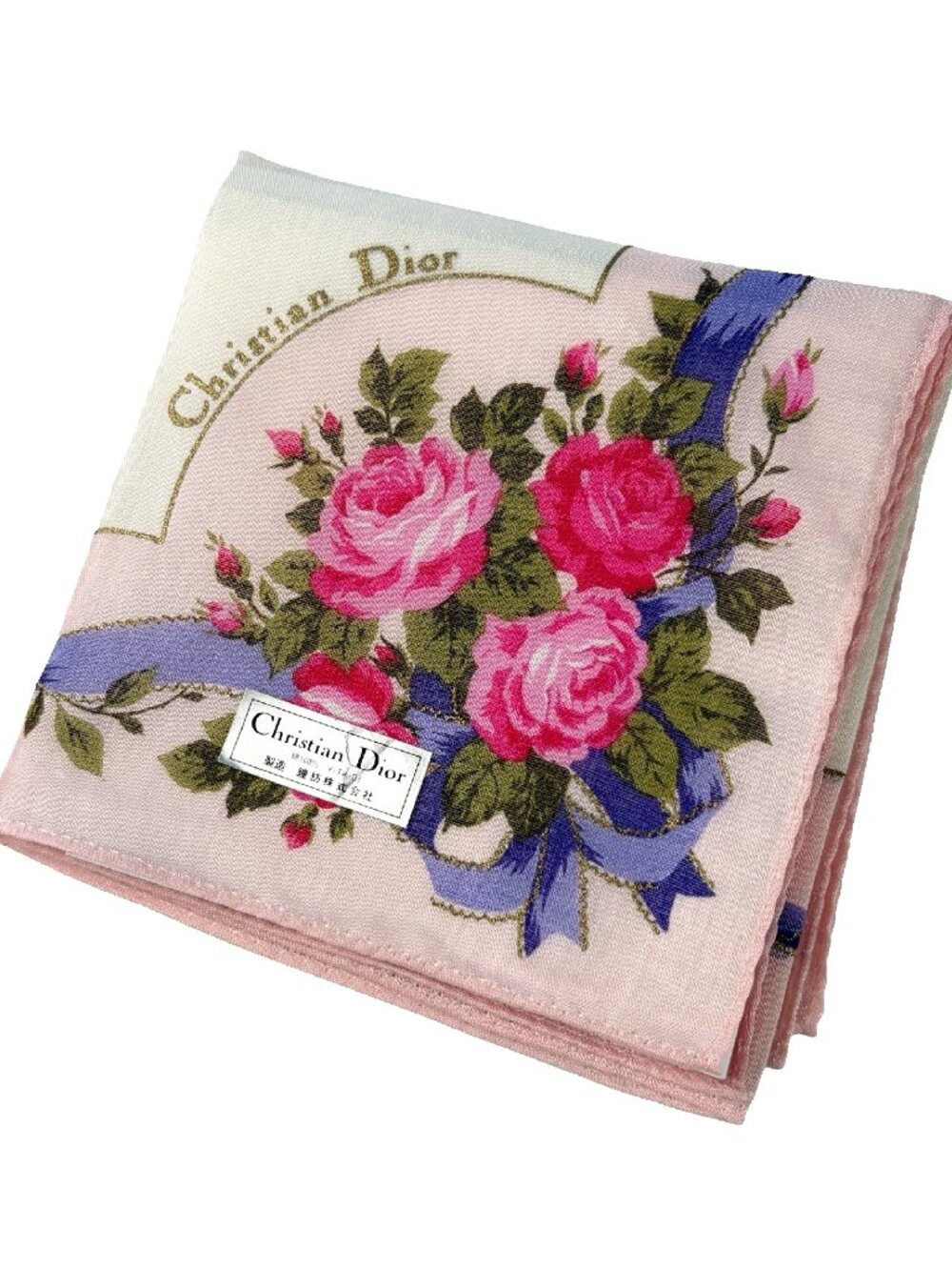 Vintage Christian Dior Rose Floral Cotton Scarf NWT 19"